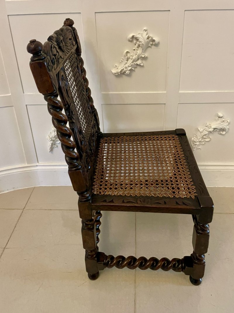 Set of Six Antique Victorian Quality Carved Oak Dining Chairs - Image 3